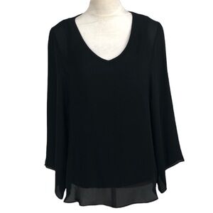 Drew x Anthropologie Black Silk Long Sleeve Overlay Blouse NEW